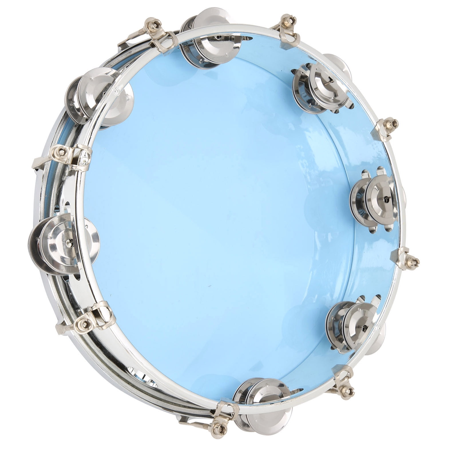 MBAT Tambourine Adjustable Double Row 10in Percussion Jingles Instrument for PartyBlue