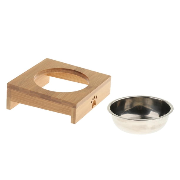 Alimentador De De Agua Para Comida De Gato Para Perros Tazón De Alimentación Simple / Doble Con Base De Bambú Tazón simple de acero inoxidable