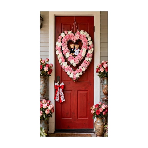 geerera Valentines Day Door Cover, 35x71 Inch Hanging Fabric Banner for Outdoor and Indoor Door, Large Party Backdrop for House and Wall, Festival Celebration Decor, Holiday Entrance Decor