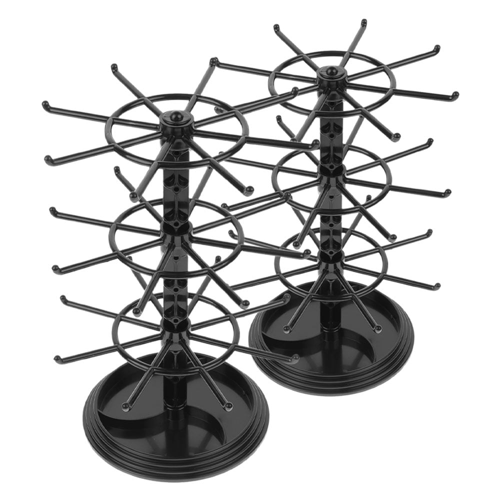 2pcs Black Plastic 3 Tier Rotating Jewelry Display Stand for Necklace Earring Keychain Organizer at Retail Vendor Events