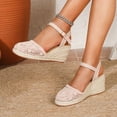 thumbnail image 2 of Rokment Bohemian Crochet Wedges Dress Sandals for Women Bride Wedding Beach Summer Handmade Closed Toe Espadrilles Chunky High Heel Casual Spring Dressy Sandals Pink Size 9, 2 of 5