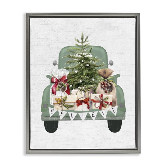 Stupell Industries Rustic Lodge Christmas Pickup Gray Floating Frame Canvas Art, 17 x 21, by Lettered and Lined
