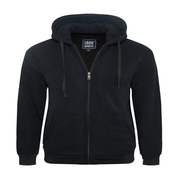 1826 Sweat à Capuche en Polaire Douce Doublée Sherpa pour Hommes Fermeture Éclair Complète