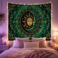 thumbnail image 2 of Golden Sun and Crescent Moon Mandala in Starry Green Backdrop, Mystical Boho for Meditation Enthusiasts, Celestial Wall Art, Housewarming Gift, Tapestry Wall Hanging for Bedroom and Living Room, 2 of 7