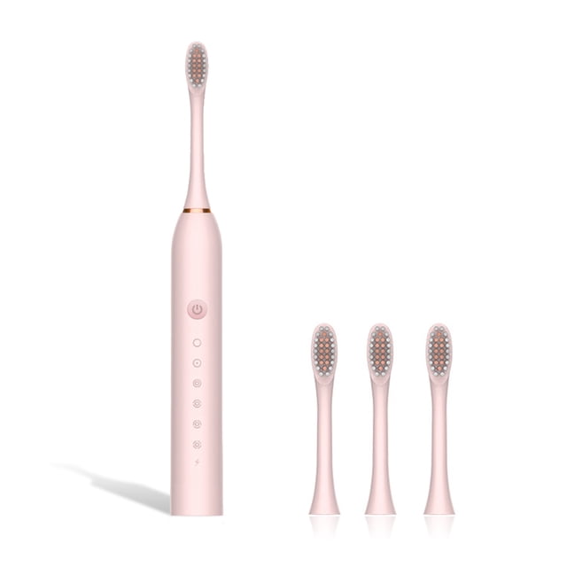 Cepillo de dientes sonoricos eléctricos 1.5W IPX-7 impermeable 800mAh 6 engranajes Copa de dientes Casa Dispositivo de limpieza de inodoro con 4 cepillos cabezas rosa Inevent HA028219-02B
