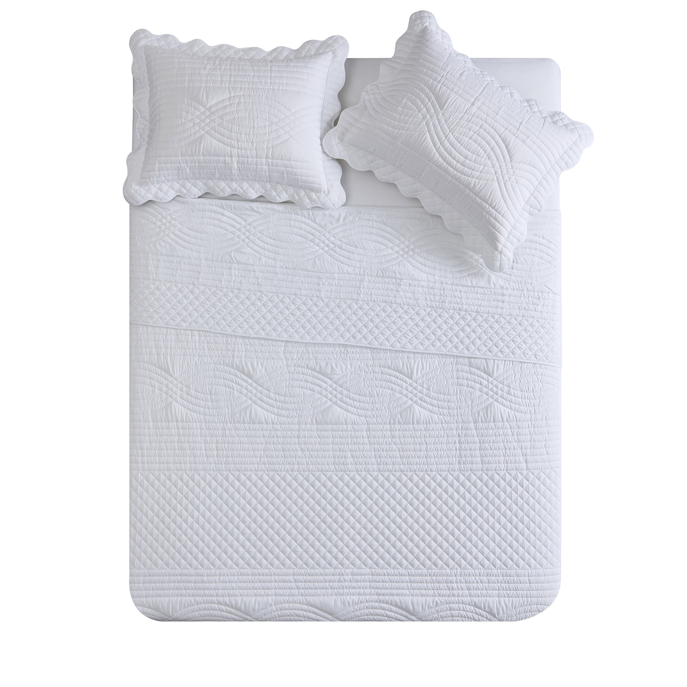 VCNY Home White Scallop 3-Piece Adult Microfiber Quilt Set, Full/Queen