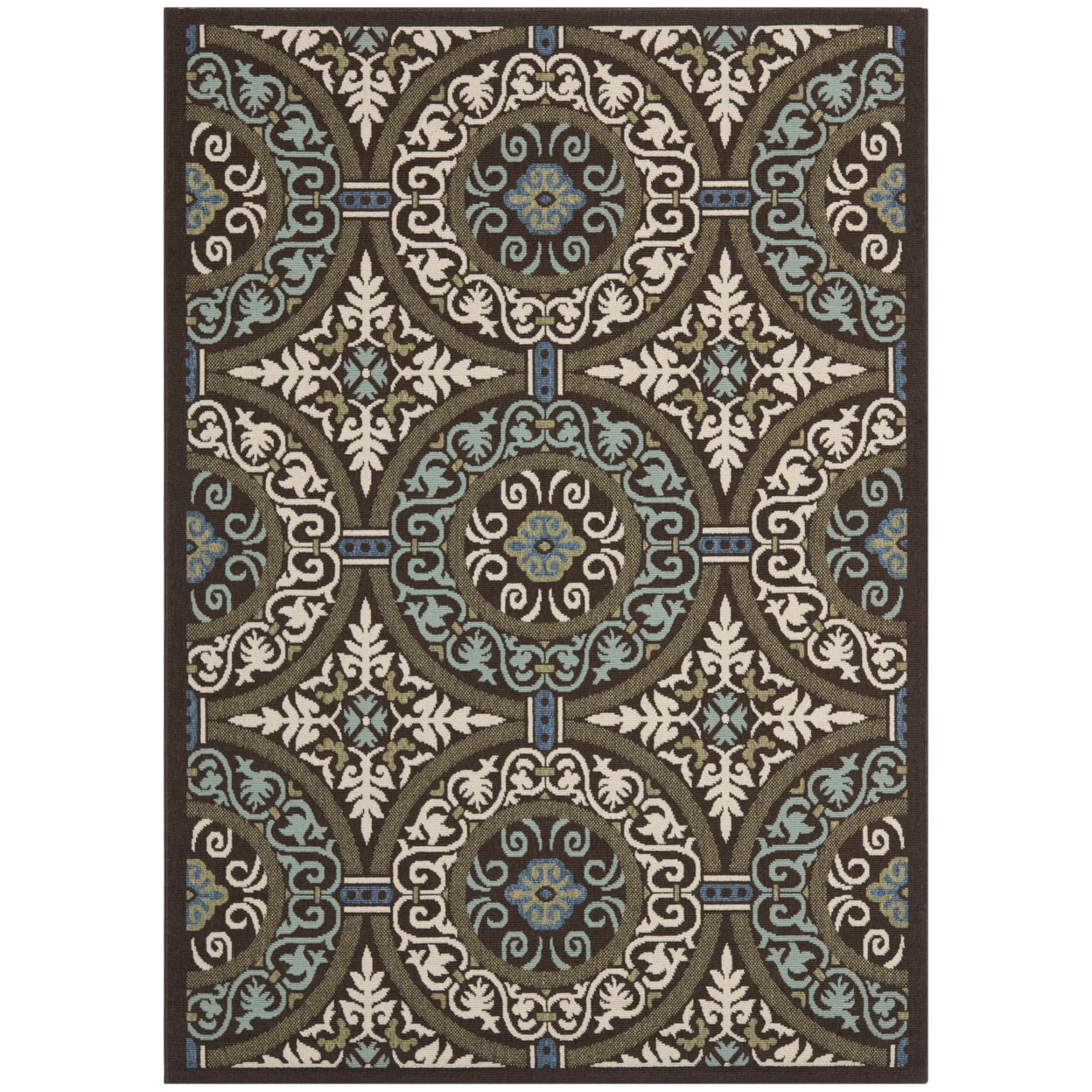 SAFAVIEH Veranda Durga Geometric Indoor/Outdoor Area Rug, 5'3" x 7'7", Chocolate/Cream