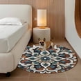 thumbnail image 3 of Brown Teal Boho Large Round Rug 8 FT, Non Slip Living Room Area Carpet, Ethnic Rustic Abstract Flowers Washable Soft Circle Rug Non-Shedding Floor Carpet for Bedroom Office Dining Room, 3 of 9