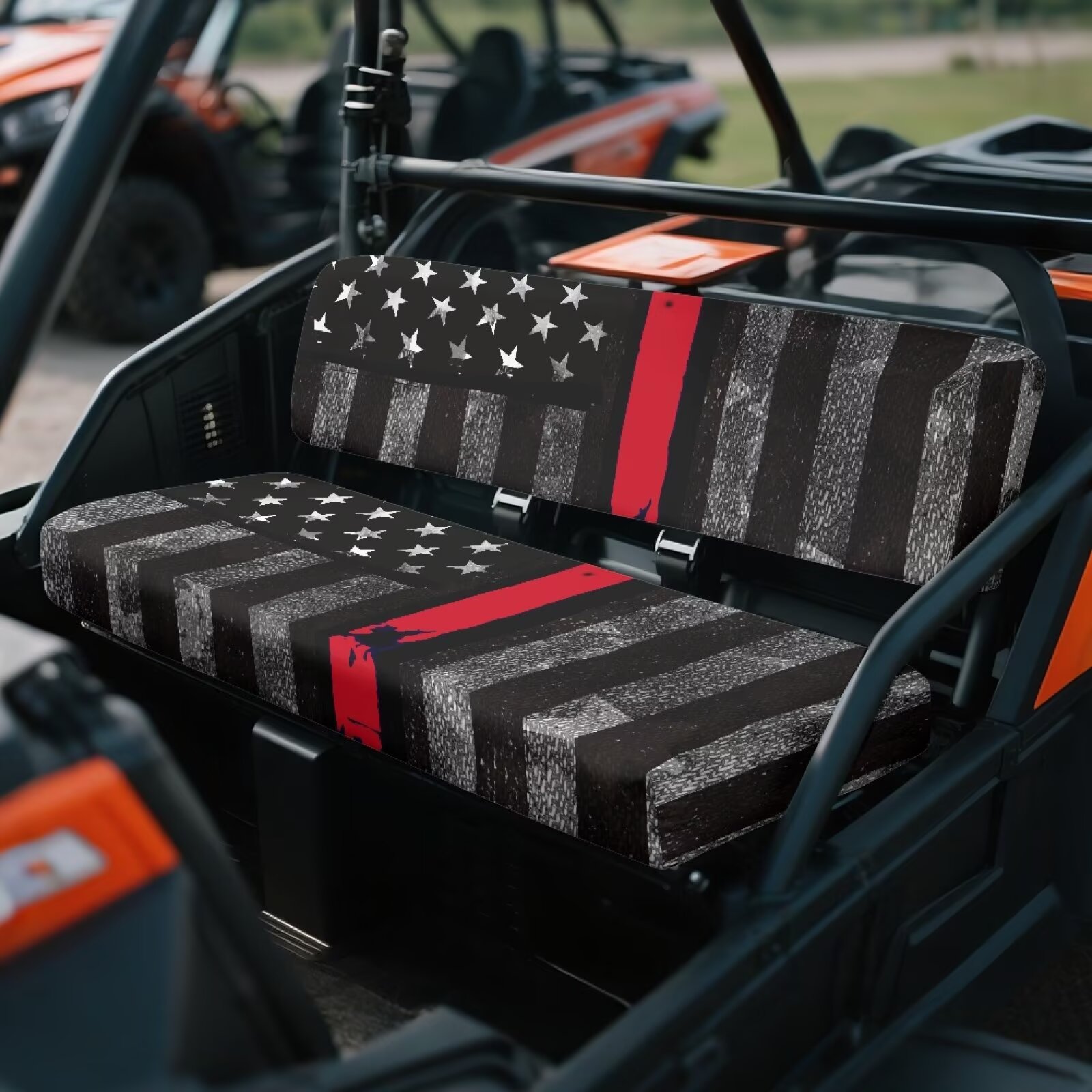 Uorisanigo UTV Seat Cover for Mule Seats Accessories Parts, Elastic Front Bench Seat Cushion Fit for Kawasaki Mule 4010 4x4 FE 2025 2023 2022 2021(American Honoring Firefighter Flag)