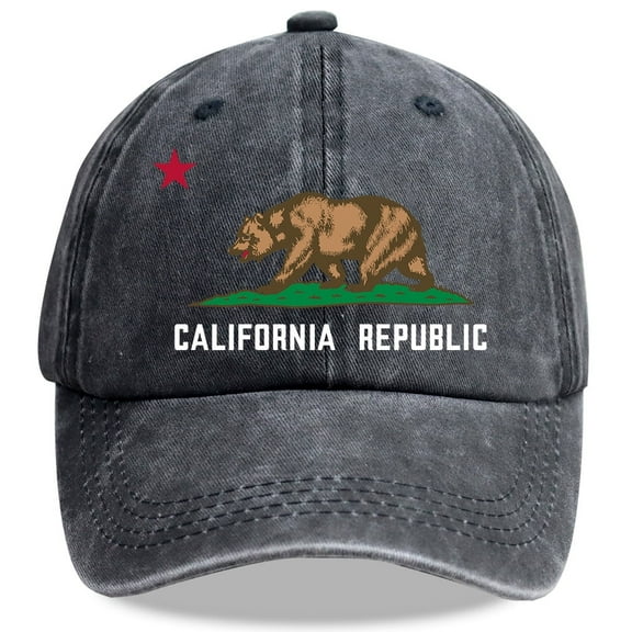 California Bear Hats for Women Men, Distressed Cotton Adjustable Embroidered Cali Republic State Flag Baseball Cap