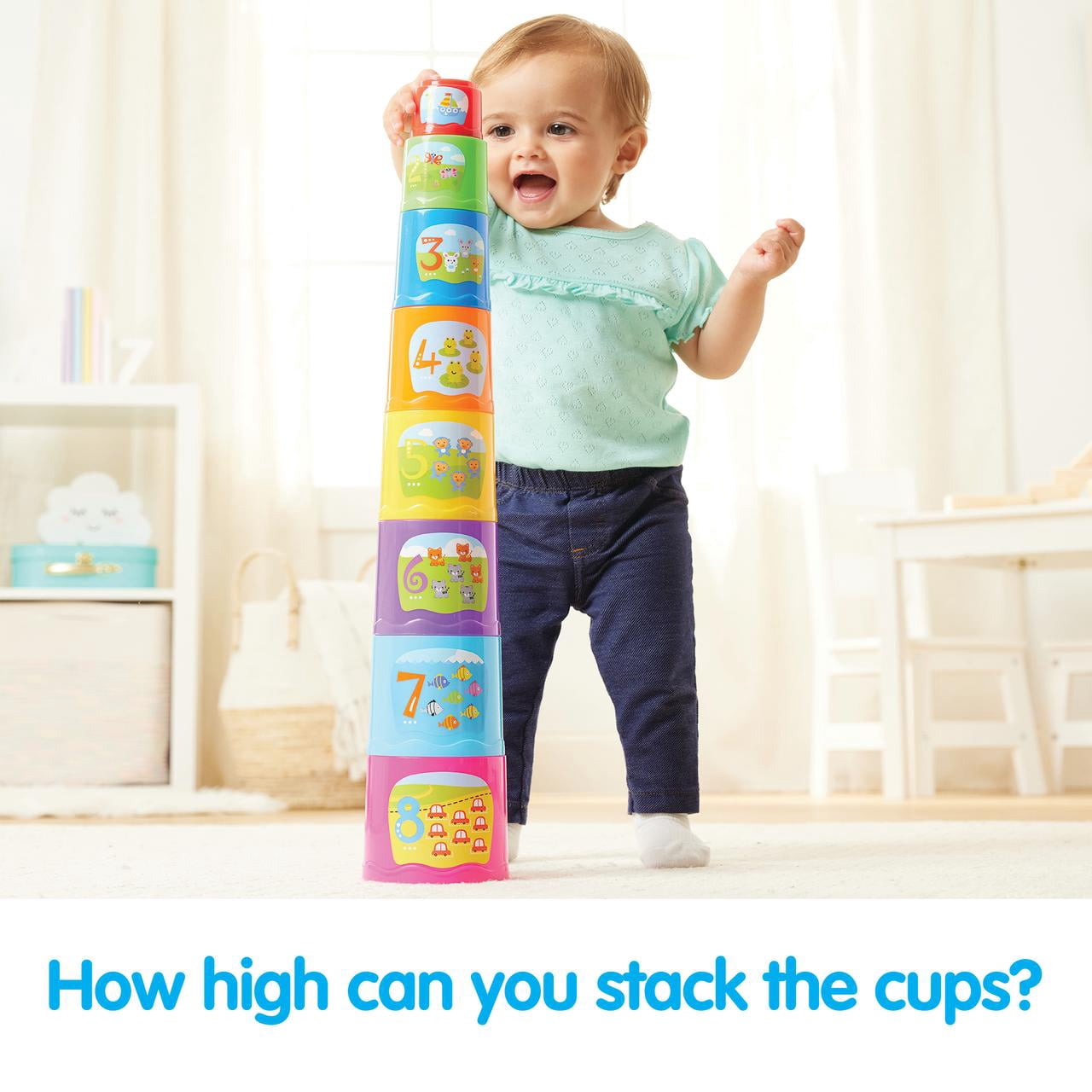 Kidoozie Little Learner's Trio – 3-in-1 Infant Development Toys – Stacking Cups, Rocking Ring Tower & Rattle Ball – Ages 6 Months+