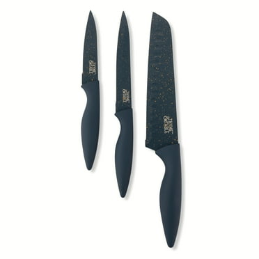 Thyme & Table Non-Stick Coated High Carbon Stainless Steel Speckled Kitchen Knives, 3 Piece Set Blue