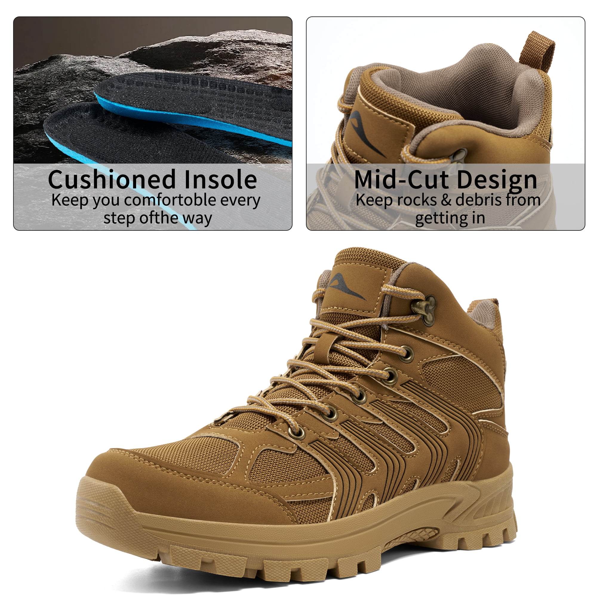 MeMoride Men's Waterproof Hiking Boots Mid-Top Hiking Shoes for Outdoor Trailing Trekking Camping Walking Shoes