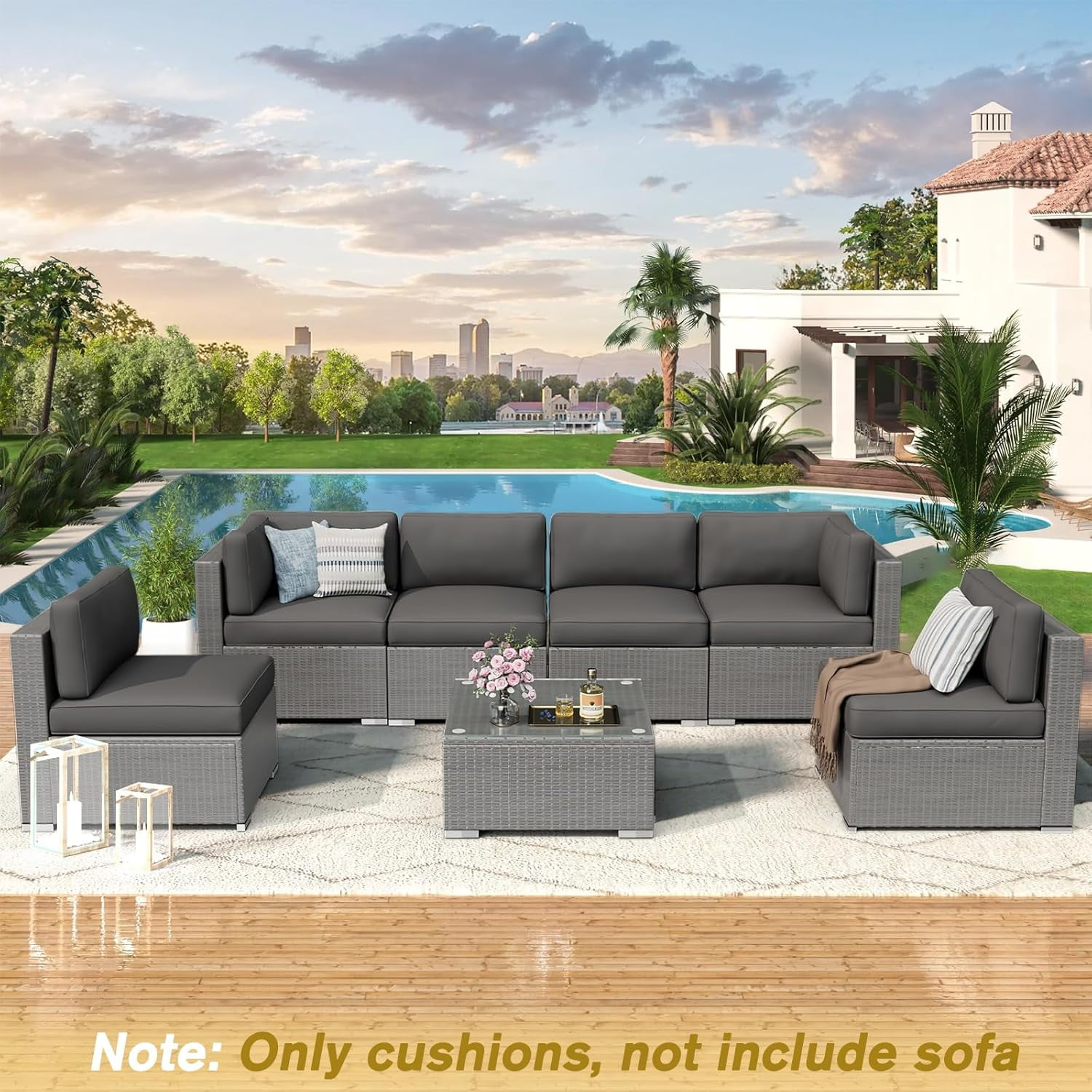 SUNCROWN Outdoor Swing Glider Chair, Patio 2 Seats Loveseat Rocking Chair with Cushions, Steel Frame Furniture - Grey
