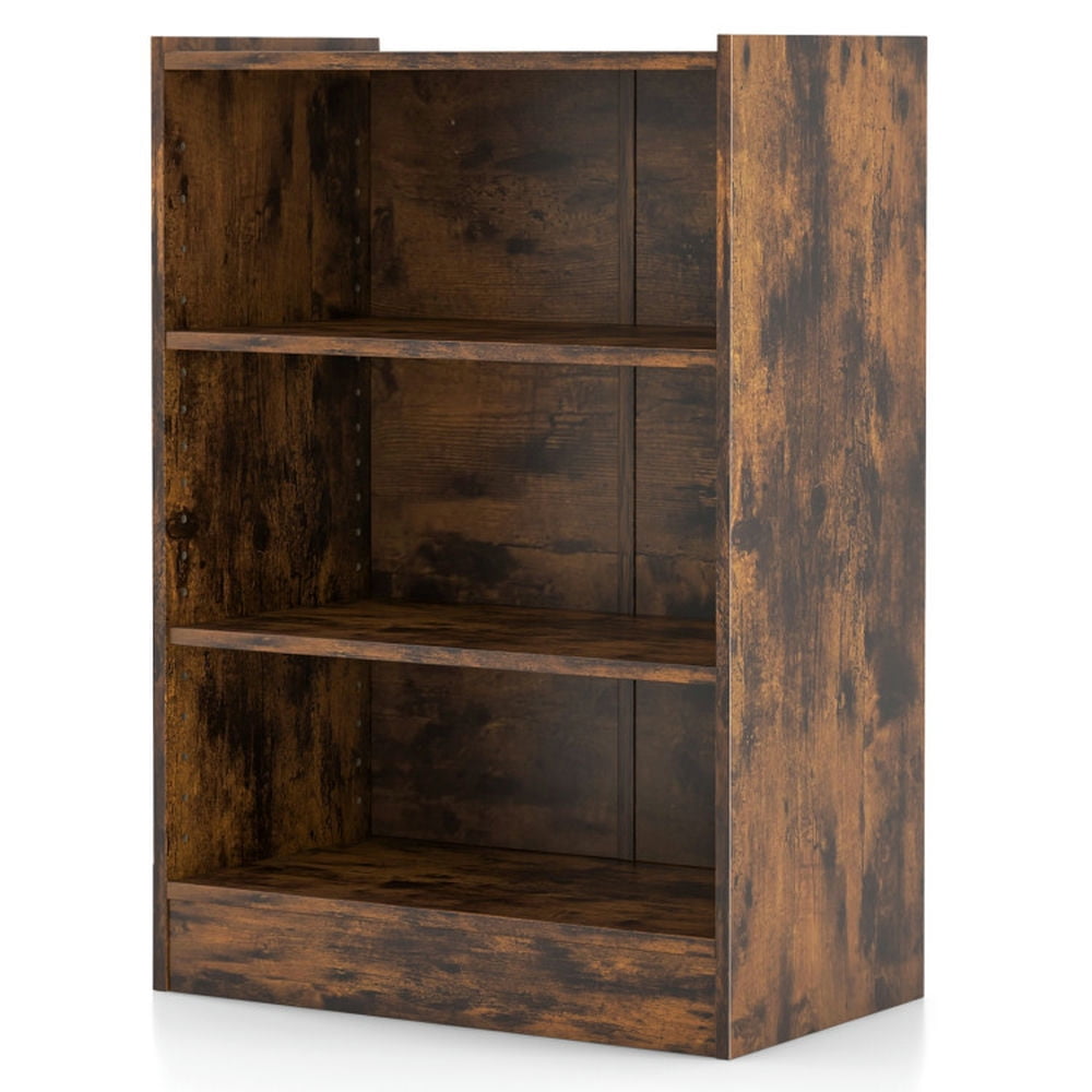GVN 3-Tier Bookcase Open Display Rack Cabinet with Adjustable Shelves-Rustic Brown, Storage Shelves for Bedroom,Living Room, Home Office, Bedroom, Balcony GVN 3-Tier Bookcase Open Display Rack Cabinet with Adjustable Shelves-Rustic Brown, Storage Shelves for Bedroom,Living Room, Home Office, Bedroom, Balcony