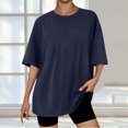 thumbnail image 4 of Auralook Womens Solid Oversized T Shirts Crewneck Short Sleeve Tops Casual Loose Fit Drop Shoulder Fashion Top Tees, 4 of 5