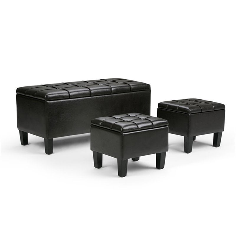 Atlin Designs Faux Leather 3 Piece, Small Black Leather Ottomans