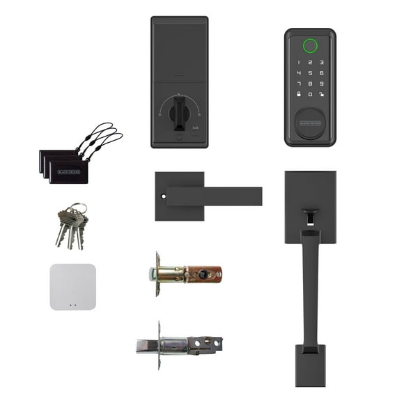BLACK+DECKER Smart Lock with Keypad, Gateway Hub & Front Door Handle Set – WiFi Remote Access, Auto-Lock, App Control, Black Finish