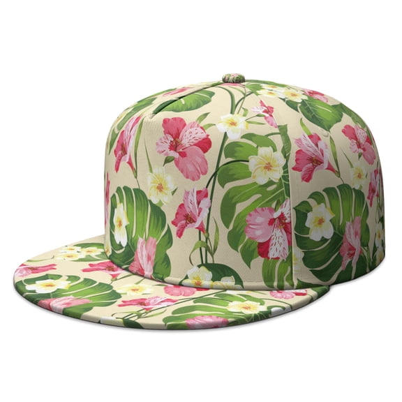 Palm Leaf and Exotic Flowers Adjustable Hat - Unisex Classic Baseball Cap for Daily Wear & Outdoor Use