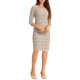 thumbnail image 1 of Vestido de trabajo midi ajustado de mujer con cuello cuadrado y mangas 3/4, a cuadros, XL, amarillo y blanco, 1 of 6