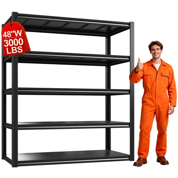 Exenoray 5-Tier Metal Shelving Unit for Garage, 3000lbs Capacity, Heavy Duty Adjustable Storage Rack for Tools, 24.2"D x 48.2"W x 72.2"H Black