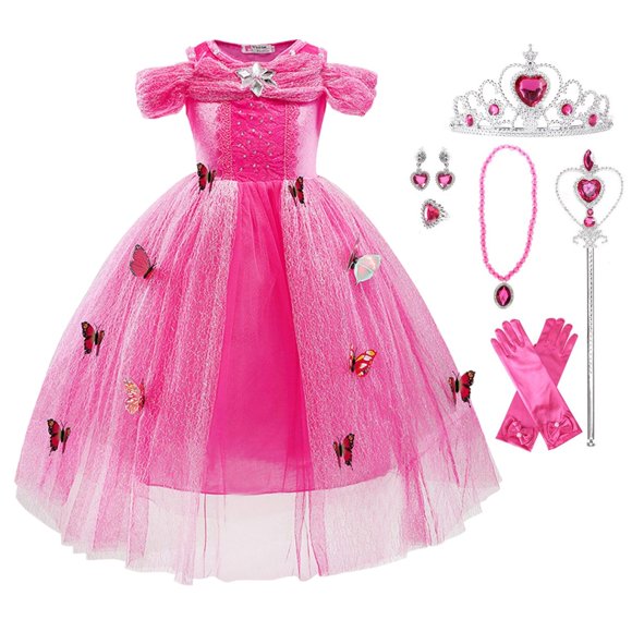 Girls Princess Dress with Butterflies 5 Layers Fancy Dress Up Costume