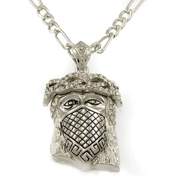 Hot New Silver Tone Jesus Face with Bandana Men's Pendant with 24" Chain