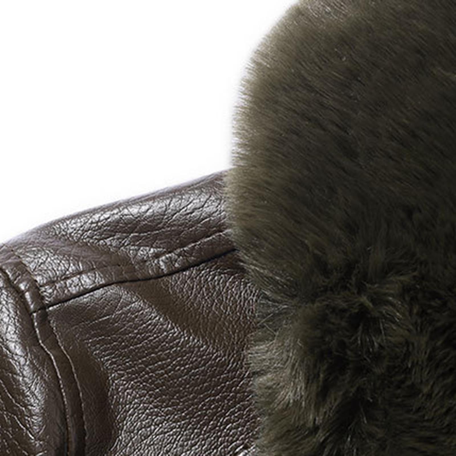 Mens Classic Faux Leather Jacket Detachable Fur Collar Vintage Leather Coat Warm Fleece Lined Jackets