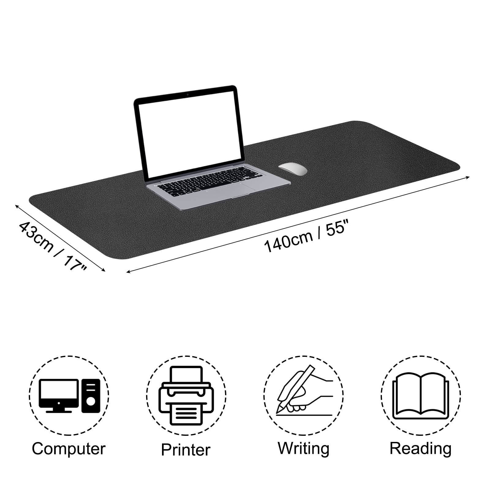 Uxcell 55 x 17 Inch Large Desk Mat, PU Leather Dual Side Large Desk Pad, Black