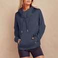 thumbnail image 2 of Pullover Sweaters for Women Workout Fall Loose Fit Hooded Long-sleeved Kimono Cold Shoulder Hoody Plain Hoodie Cotton Sweatshirts Sweatshirt(Navy,XL), 2 of 8