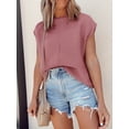 thumbnail image 3 of Womens Summer Cap Sleeve Tops Casual Crew Neck Loose Fit Knit Lightweight Sweater Pullover Top, 3 of 5