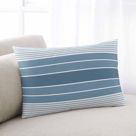 Blue Ombre Stripe Standard Size Pillow Cover, Pillowcase Protectors with Zipper, Breathable Decorative Throw Pillow Case Cover, Farmhouse Striped Gradient Pillow Shams for Couch Sofa 20x26Inch