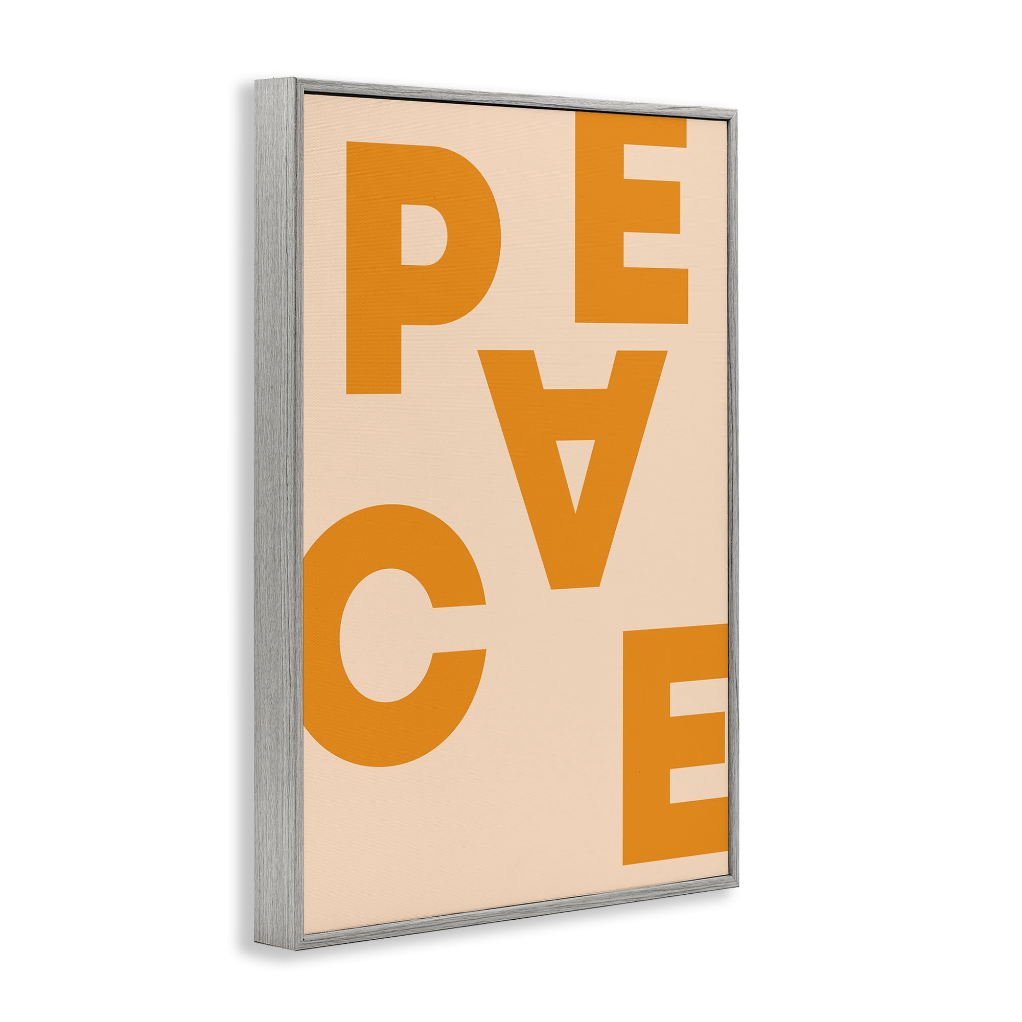 Stupell Industries Peace Orange Typography Typography Painting Gray Framed Art Print Wall Art, 12 x 18