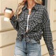 thumbnail image 4 of vigerkar Women's Oversized Plaid Flannel Button Down Long Sleeve Fall Winter Jacket (Black, M), 4 of 6