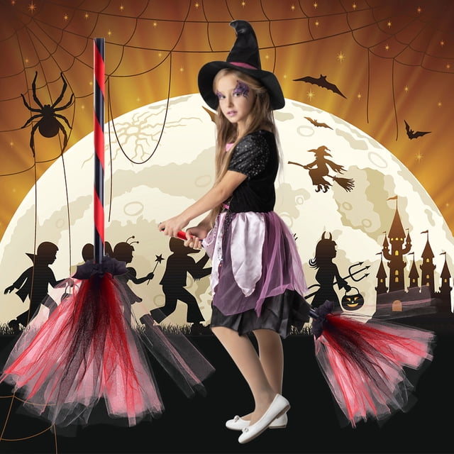 Escoba de Bruja Voladora para Halloween | Decoración para Fiesta de Disfraces | Plástico y Red | Juego de 1 Pieza