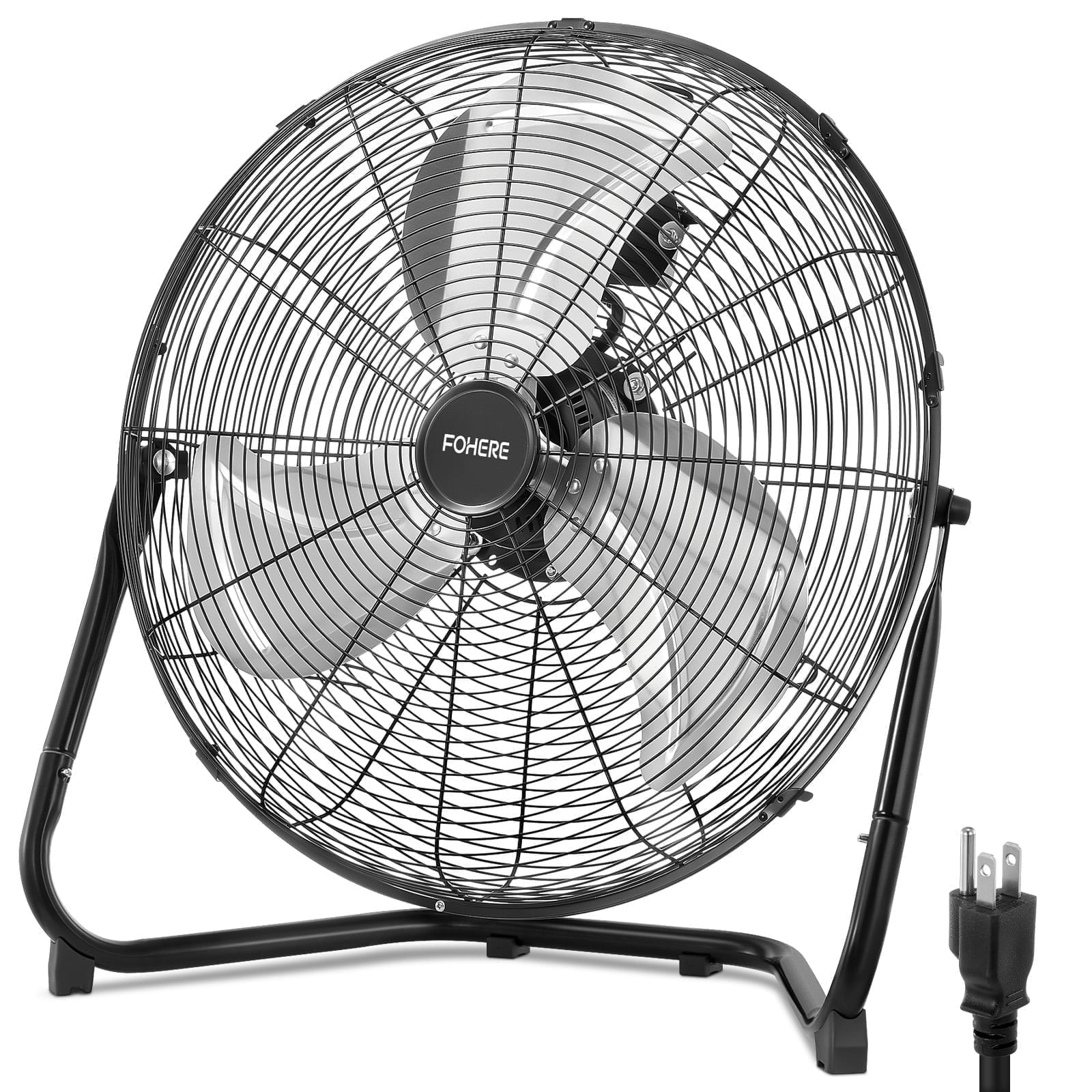 FOHERE 20" High Velocity Floor Fan, Heavy Duty Metal Cooling Fans with 3 Speeds, 360° Tilt Head, Etl Safety Listed, for Industrial, Commercial Space, Garage, Gym, Warehouse, Shop