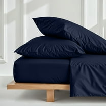 PRATYUX Twin 4-PC Organic Cotton Bed Sheet Set 700-Thread Count 100% Long Staple Cotton, 21 inch Deep Pockets [1 Flat, 1 Fitted Sheet, 2 Pillowcases] - Navy Blue