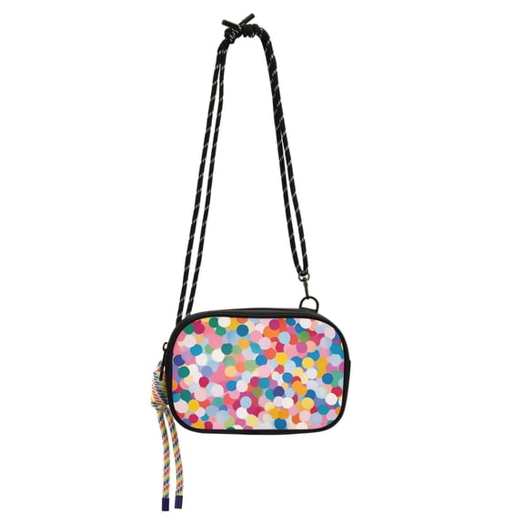 FORMRS Mini Crossbody Bag for Women Adjustable Shoulder Rope Travel Casual Phone Purse, Yellow Colorful Circles
