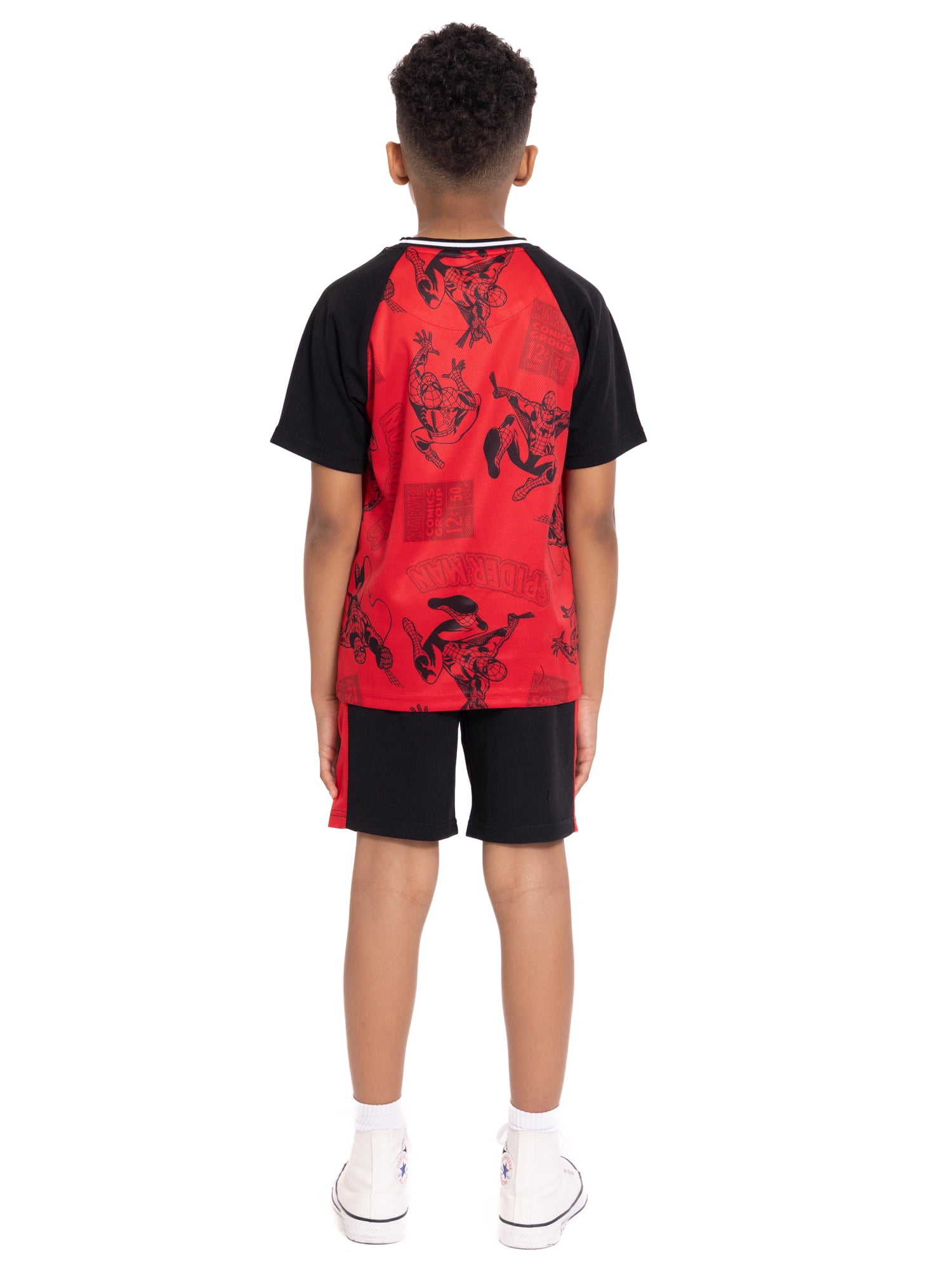 Spider-Man Boys Active Printed Short Sleeve Tee and Matching Shorts, 2-Piece Set, Sizes 4-16