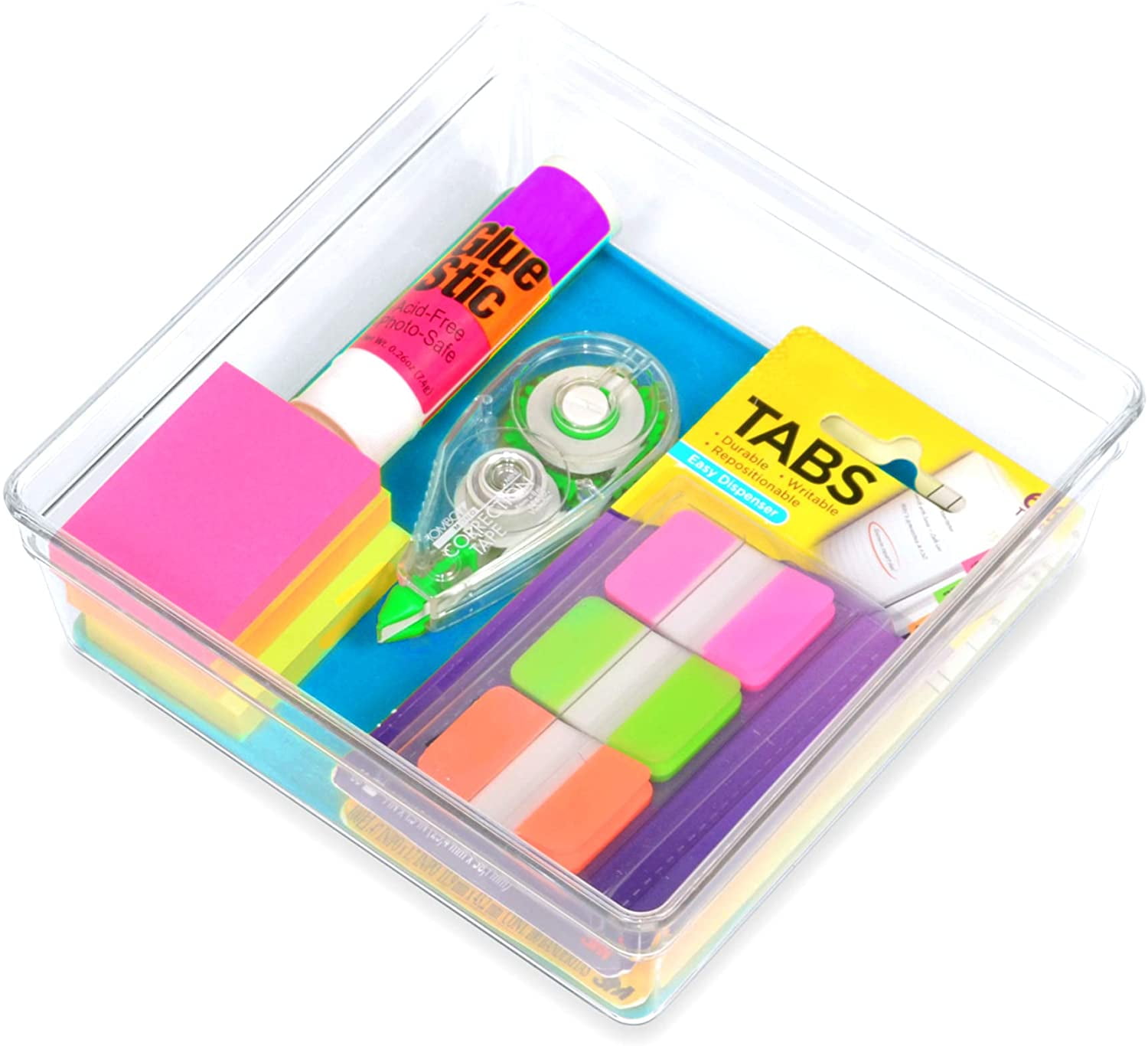 Smart Design Plastic Drawer Organizer - Set of 6 - 6 x 6 Inch - Silicone Bottoms - BPA Free - Utensils, Silverware, Organization - Kitchen - Blue