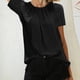 thumbnail image 2 of Camiseta de manga corta para mujer, cuello redondo plisado, tipo suelto, camiseta informal para uso de verano, negro, XXL, 2 of 6