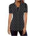 thumbnail image 2 of Mifsaly Womens Collared V Neck Short Sleeve Tops Summer Casual Polka Dot Print Shirts Slim Fit Work Office Blouse 2026 L, 2 of 5