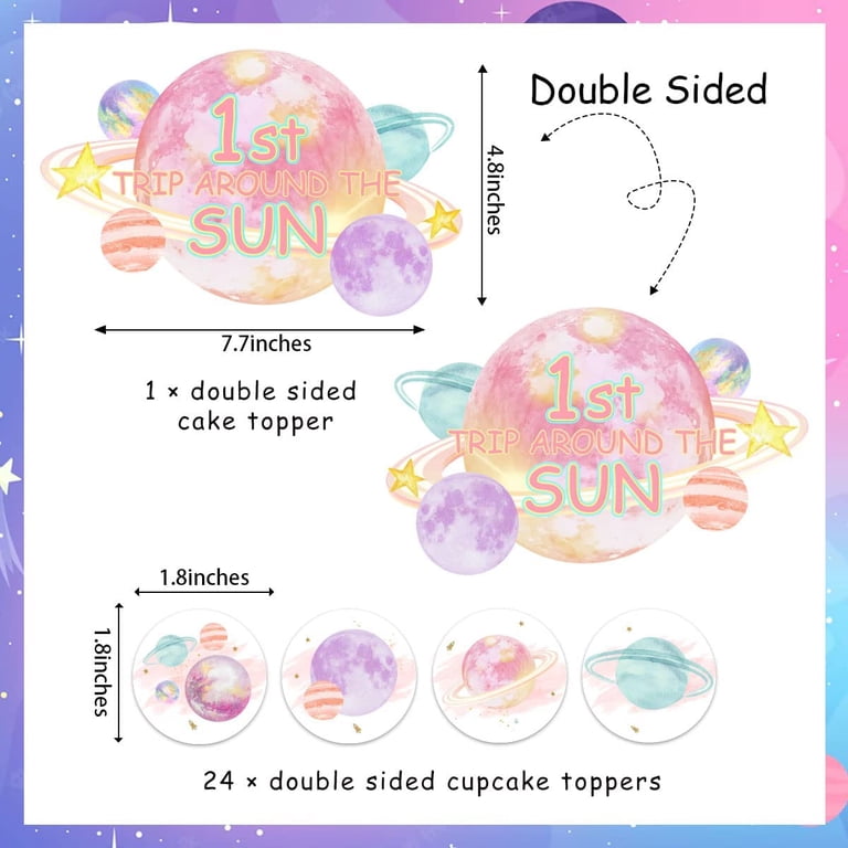 25PCS First Trip Around The Sun Cake Topper and Outer Space Cupcake Toppers  - Universe Planet Cake Decorations for Girls' Galaxy Solar System 1st  Birthday Party Supplies - Walmart.com