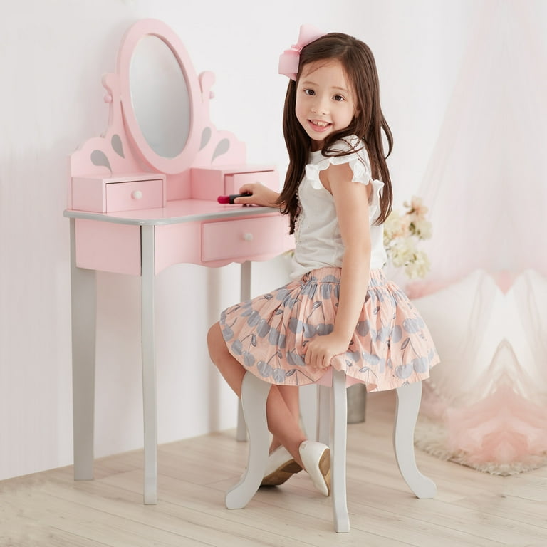 Fantasy Fields Kids Princess Vanity Table Set with Mirror and