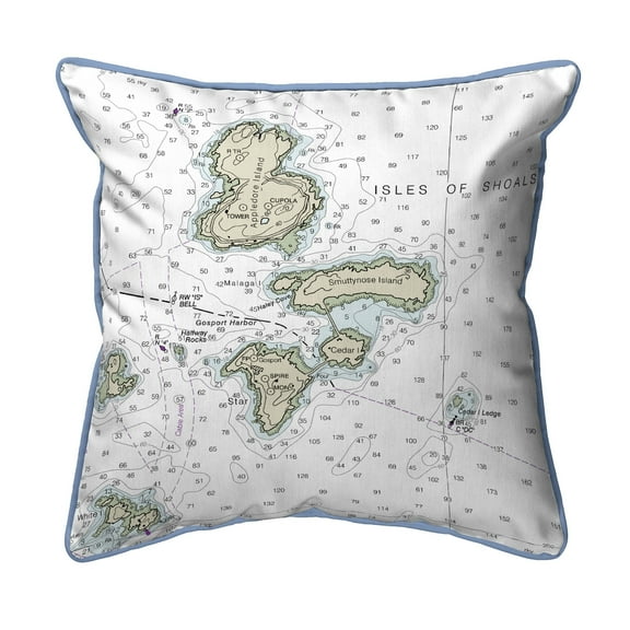 Betsy Drake Interiors Isle of Shoals, NH Nautical Map Small Corded Indoor/Outdoor Pillow 12x12
