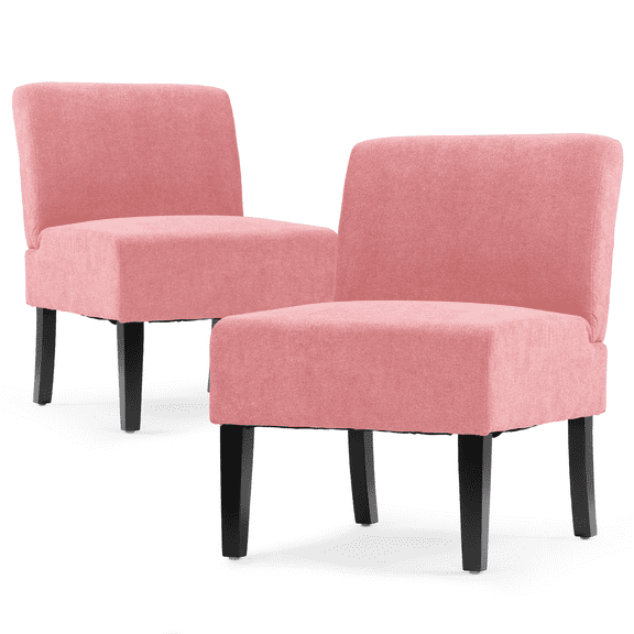 RTRWDC 2PCS Pink Armless Sofa Chair Set, Cotton-Linen Upholstered Dining Chair with Rubberwood Legs, 300lbs Weight Capacity Accent Chair for Living Room Bedroom Home Furniture