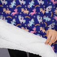 thumbnail image 3 of Oversized Wearable Blanket Hoodie,Dark Blue Cartoon Unicorn Rainbow Pattern Sherpa Blanket Hoodie with Super Pockets,Super Warm Fuzzy Pullover for Women & Men, 3 of 6