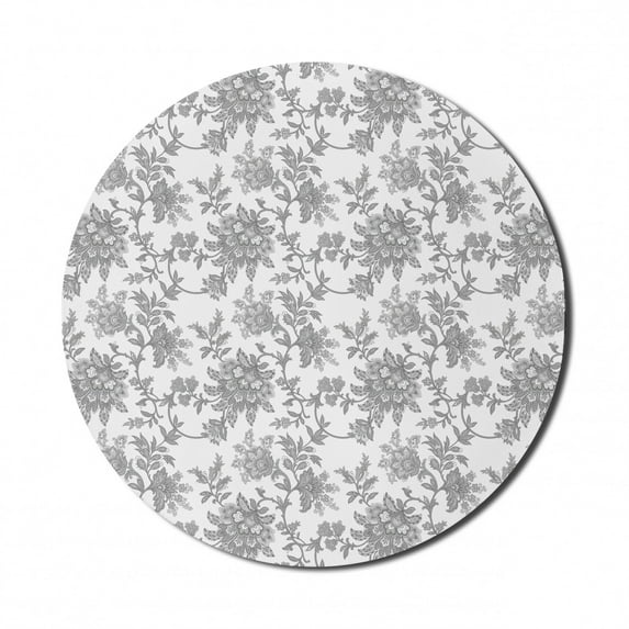 Floral Mouse Pad for Computers, Monochrome Petals Traditional Nature Influences Essence Artwork Print, Round Non-Slip Thick Rubber Modern Gaming Mousepad, 8" Round, Dimgray, by Ambesonne