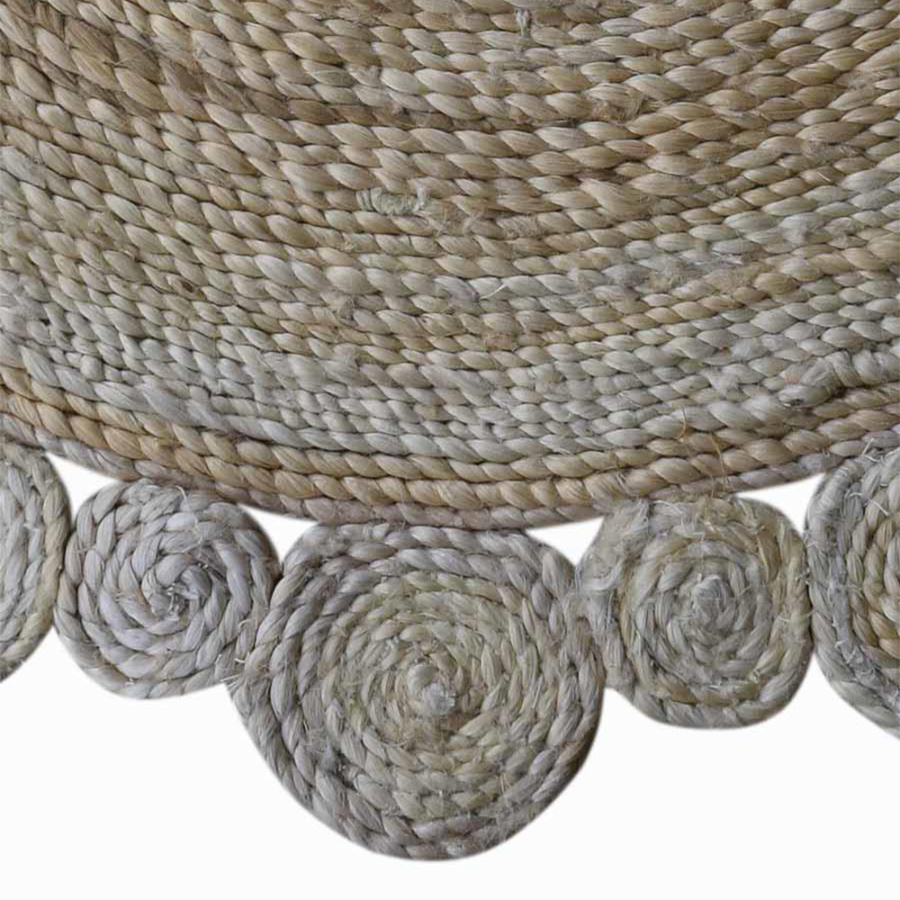 Hand Woven Jute Eco-Friendly Area Rugs - 5'X5', Round Shape, Cream Color, Oriental Pattern, High Pile, Natural Fiber, Outdoor Indoor Handmade Area Rugs For Living Room, Bed Room (J00001)