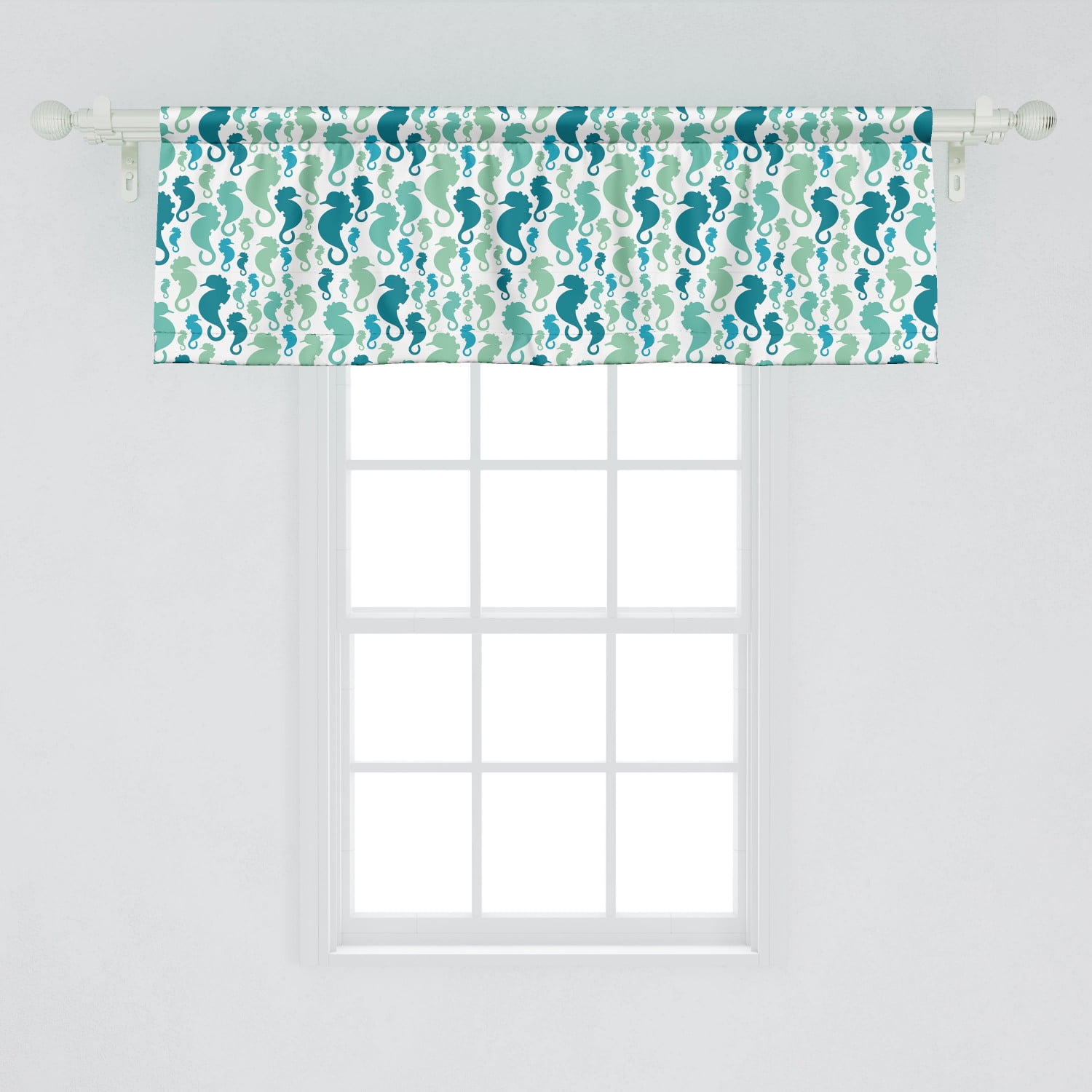 Ambesonne Seahorse Window Valance, Silhouette Sea Horse Pattern on White  Background, Curtain Valance for Kitchen Bedroom Decor with Rod Pocket, 20